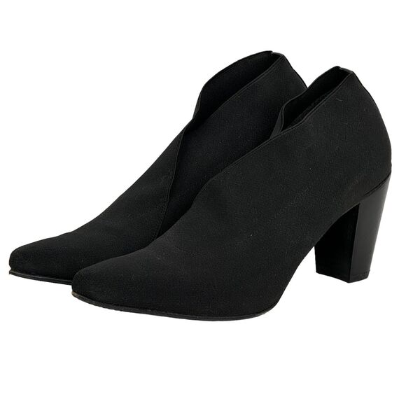 Stuart Weitzman Women Bootie Ankle Boot Shootie Black Stretch Fabric Sz 7 Heels - Picture 1 of 11